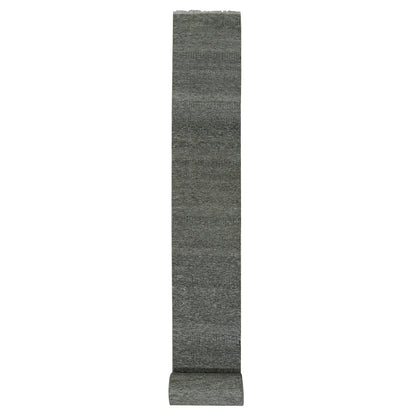 2'5"X32'3" Gray Hand Knotted Undyed Wool Grass Design Xl Runner Rug