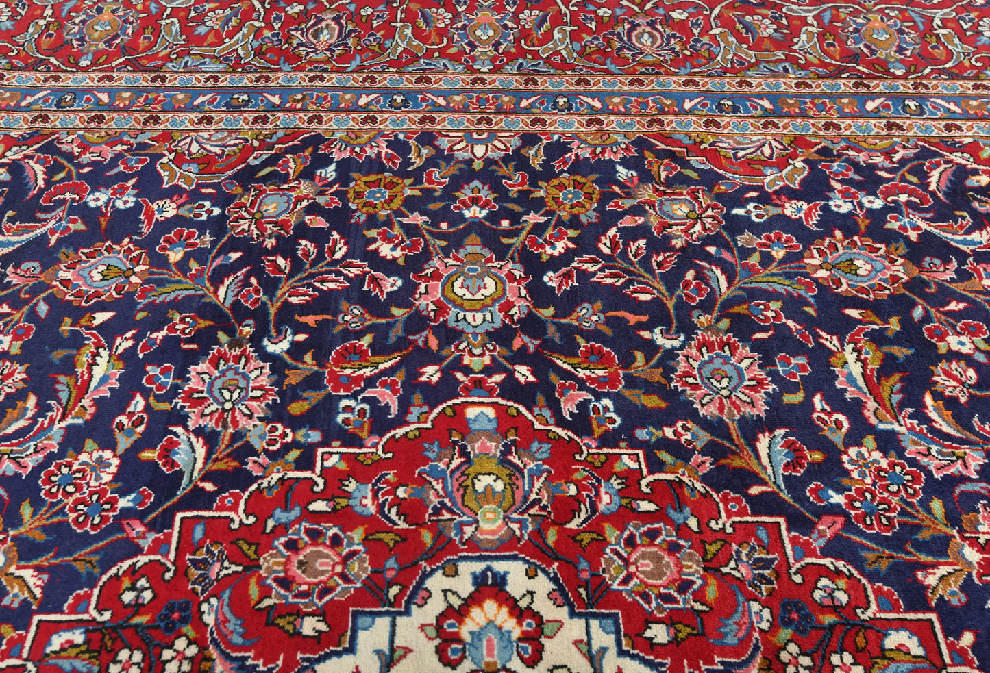 Hand knotted oriental rug navy purple floral traditional vintage carpet