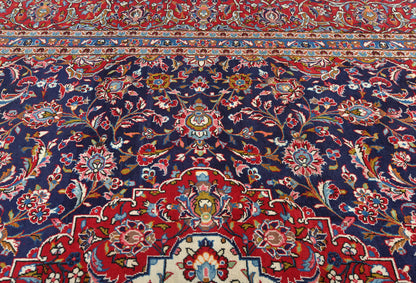 Hand knotted oriental rug navy purple floral traditional vintage carpet