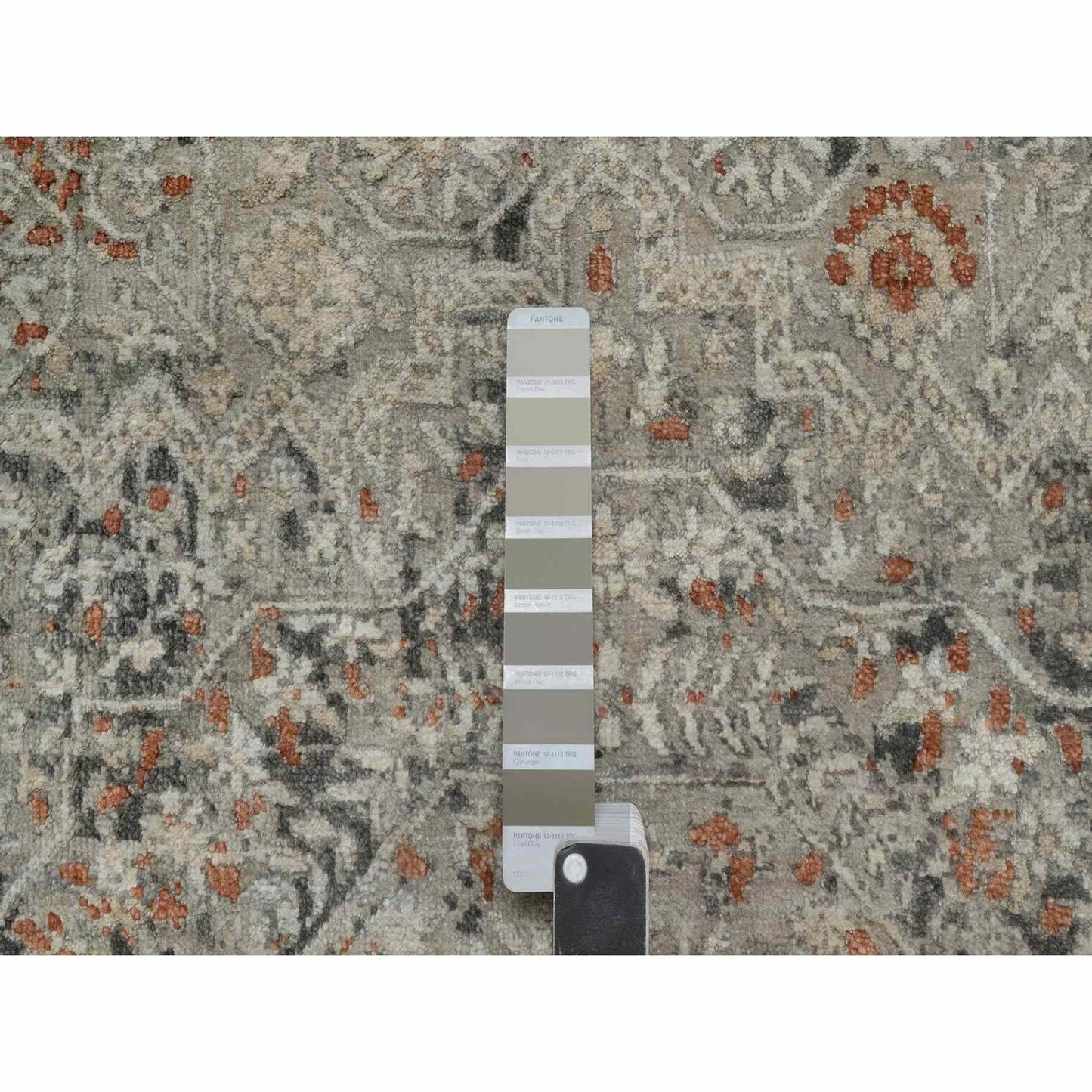 7'9"X10' Gray Broken And Erased Mamluk Design Hand Knotted 100% Wool Rug