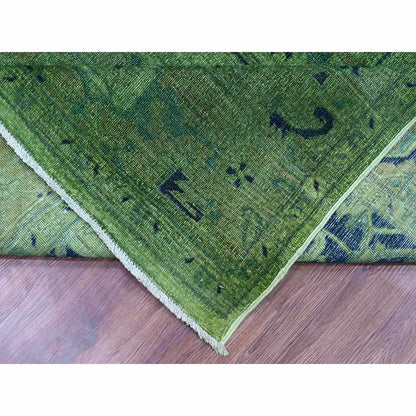 7'9"X9'8" Hunter Green Overdyed Heris Design Hand Knotted 100% Wool Rug