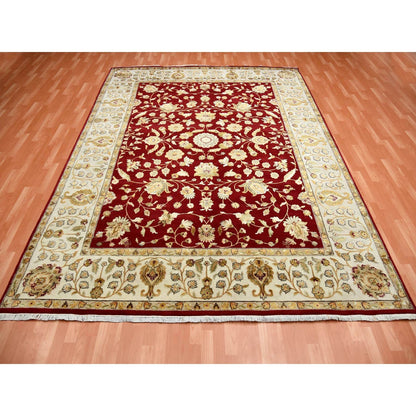 9'X12' Burgundy Red Rajasthan Design Wool And Silk Hand Knotted Rug