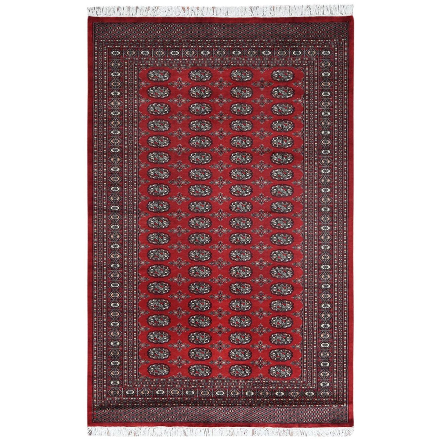 5'1"X7'9" Red Hand Knotted Super Bokara 250 Kpsi Silky Wool Rug