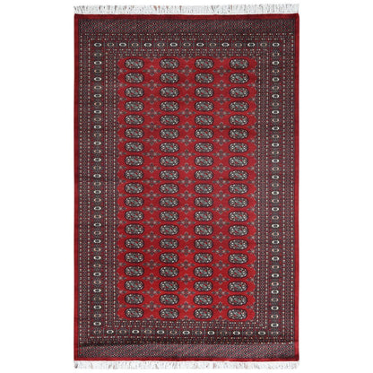 5'1"X7'9" Red Hand Knotted Super Bokara 250 Kpsi Silky Wool Rug