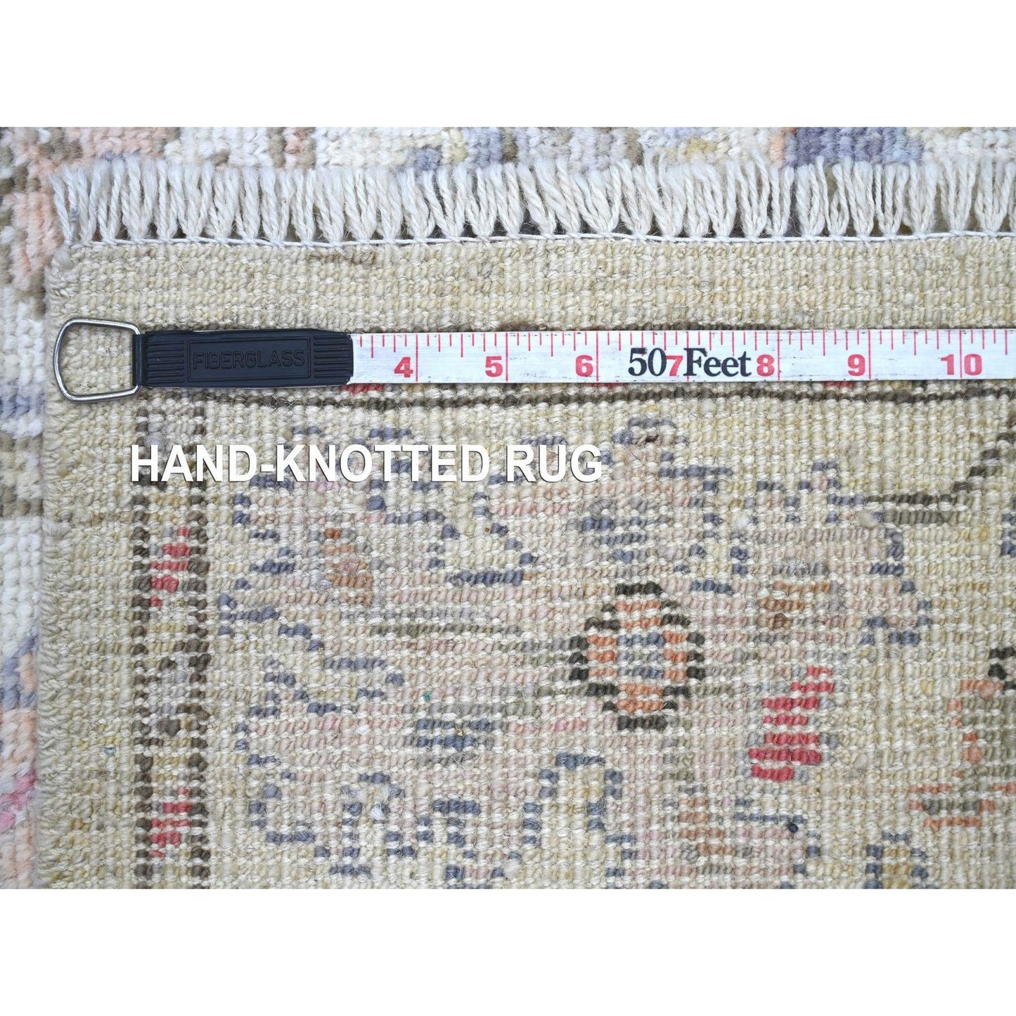 2'8"x15'7" Ivory Angora Oushak Leaf Design Hand Knotted Wool Runner Rug