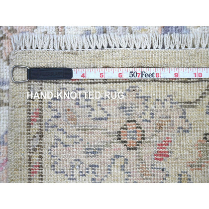 2'8"x15'7" Ivory Angora Oushak Leaf Design Hand Knotted Wool Runner Rug
