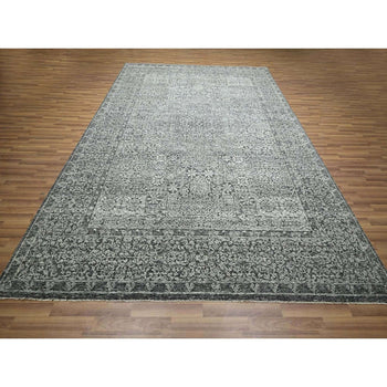 9'X12' Dove Gray Pre Historic Mamluk Design Hand Knotted Pure Wool Rug