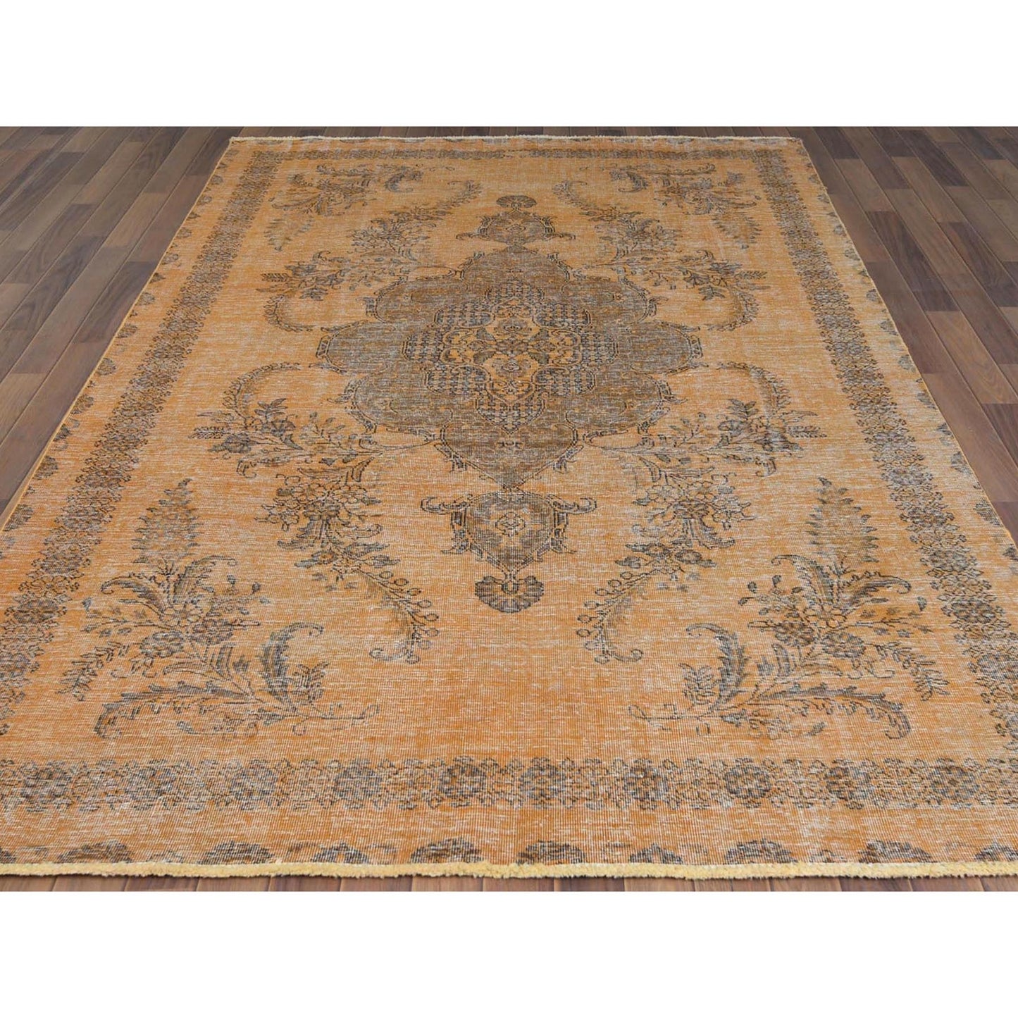 6'1"X9'6" Semi Antique Orange Farsian Tebraz Hand Knotted Clean Wool Rug