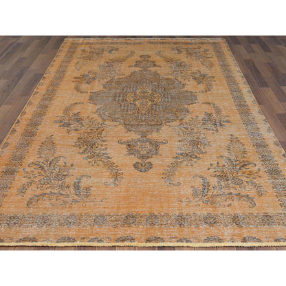 6'1"X9'6" Semi Antique Orange Farsian Tebraz Hand Knotted Clean Wool Rug