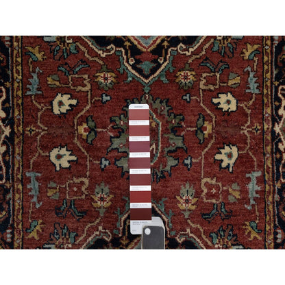 2'7"X6'1" Red Antiqued Heris Re-Creation All Wool Hand Knotted Runner Rug