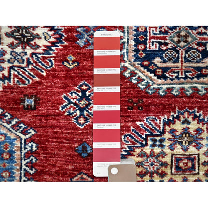 6'1"X8'10" Toreador Red Afghan Hand Knotted Super Kazak Wool Oriental Rug