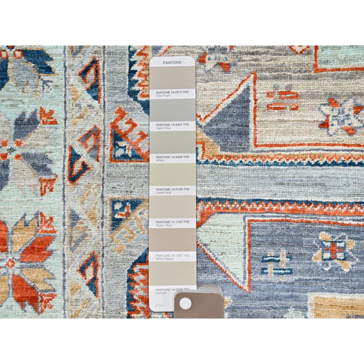 4'X11'9" Blue 200 Kpsi Wool Caucasian Design Hand Knotted Wide Runner Rug