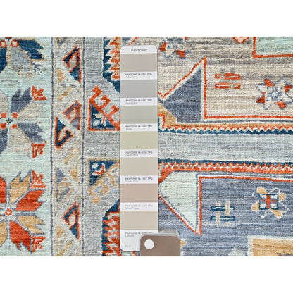 4'X11'9" Blue 200 Kpsi Wool Caucasian Design Hand Knotted Wide Runner Rug