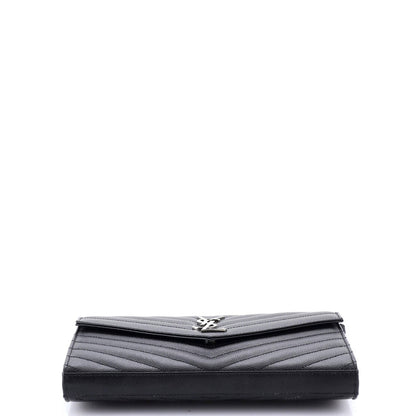 Saint Laurent Classic Monogram Wallet On Chain Matelasse Chevron Leather Medium