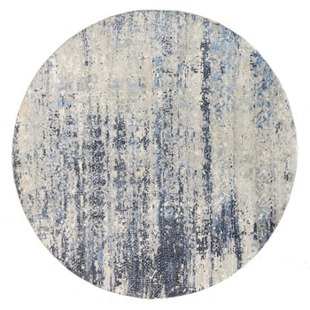10'X10' Wool-Silk Blue Abstract Mosaic Design Hand Knotted Rug Square