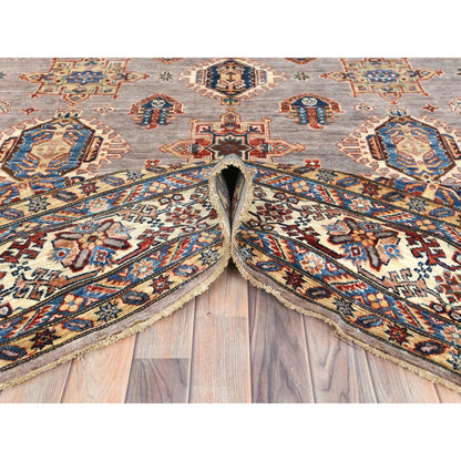 9'9"X9'9" Silver Pink Afghan Super Kazak Wool Hand Knotted Square Rug