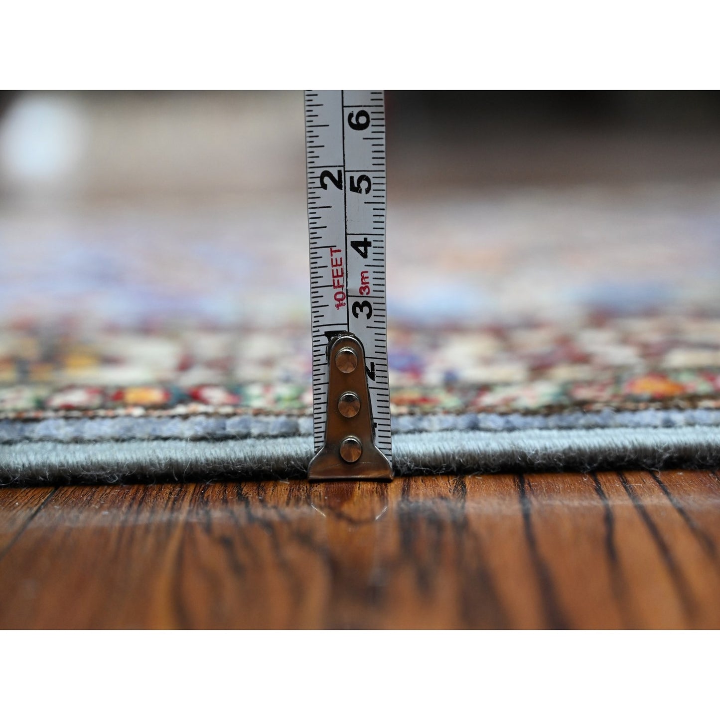 2'6"X6'2" Glaucous Gray Hand Knotted Super Kazak Motifs Wool Runner Rug