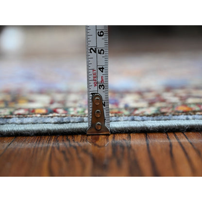 2'6"X6'2" Glaucous Gray Hand Knotted Super Kazak Motifs Wool Runner Rug