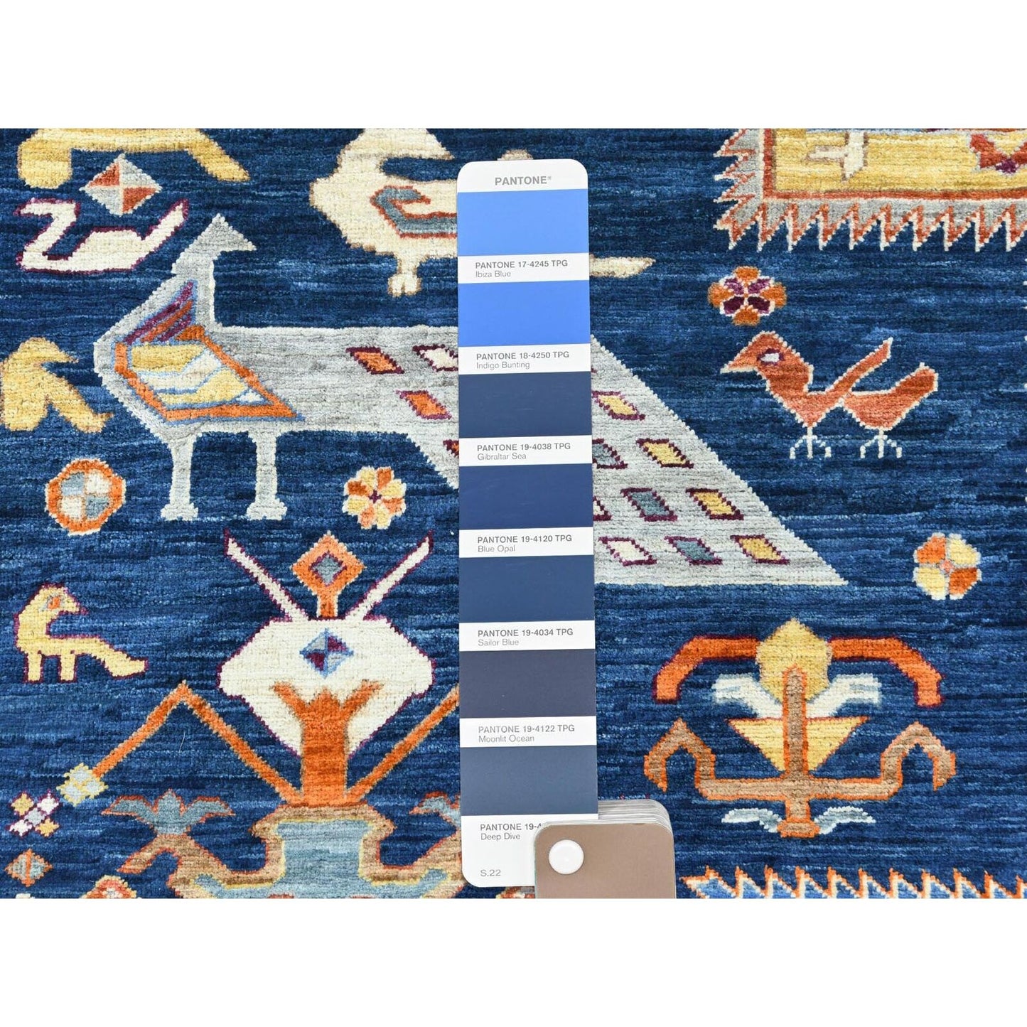 8'4"X9'7" Blue Wool Hand Knotted Armenian Inspired Design 200 Kpsi Rug