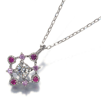 Diamond 0.205Ct Pink Sapphire 0.16Ct Milgrain Necklace 900 850 Platinum