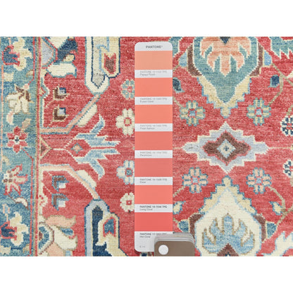 9'X12' Soft Red Pure Wool Hand Knotted Afghan Peshawar Garus Design Rug