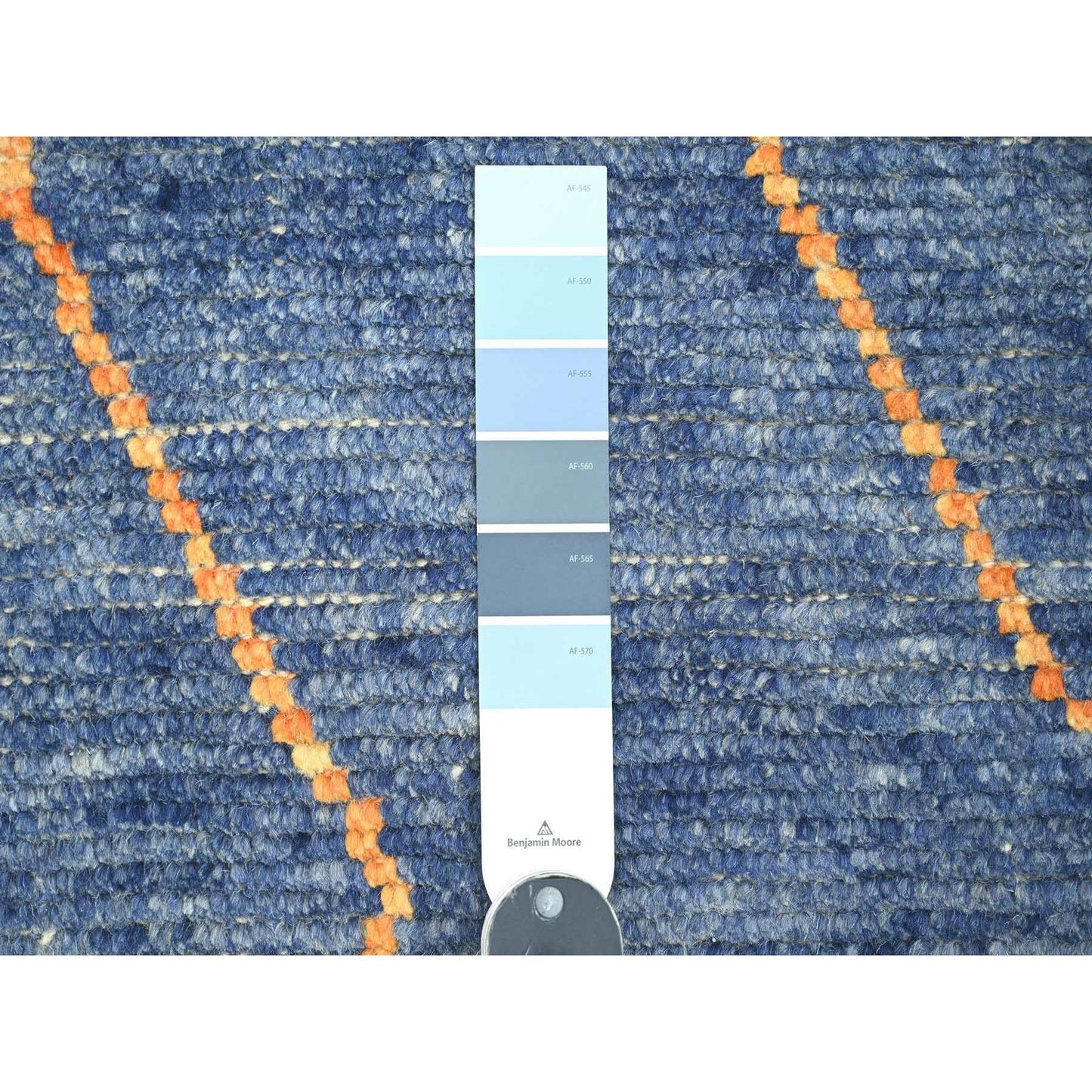 9'X12'5" Blue Moroccan Weave Arts And Crafts Design Hand Knotted Wool Rug