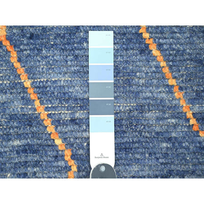 9'X12'5" Blue Moroccan Weave Arts And Crafts Design Hand Knotted Wool Rug