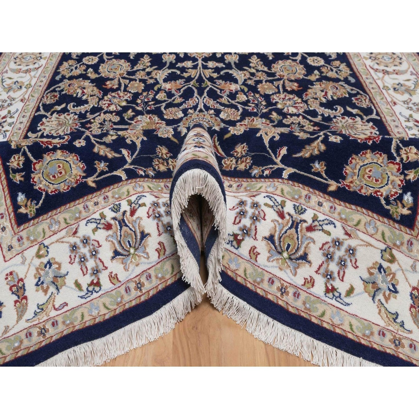 6'x9'5" Midnight Blue Nain Wool and Silk Soft 250 KPSI Hand Knotted Rug