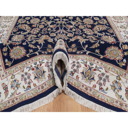 6'x9'5" Midnight Blue Nain Wool and Silk Soft 250 KPSI Hand Knotted Rug