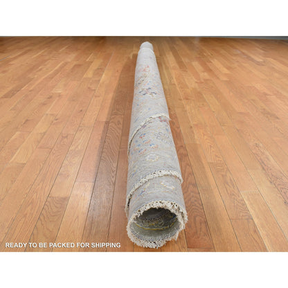10'X10' Gray The Sunset Rosettes Silk And Wool Hand Knotted Round Rug