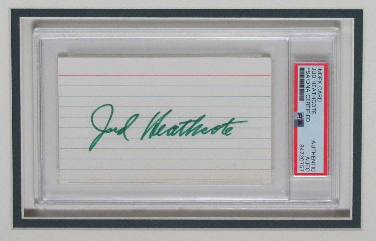 Jud Heathcote Autographed 3X5 Index Card W/ Photo Michigan State Framed Psa/Dna