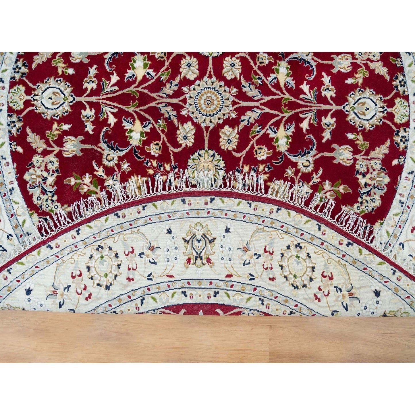 6'X6' Red 250 Kpsi Organic Wool Hand Knotted Nain Design Round Rug