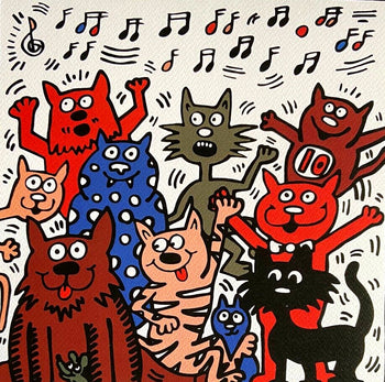 Keith Haring Lithograph From A Painting 'Cats' Coa Signed In Pen Numbered
