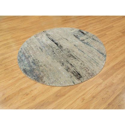 8'X8' Silver Blue Wool & Silk Modern Abstract Design Oriental Round Rug