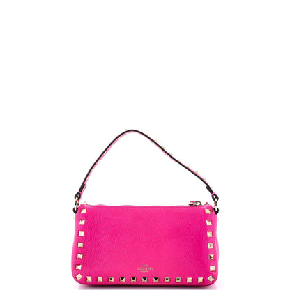 Valentino Garavani Rockstud Flip Lock Zipped Handle Crossbody Bag Grainy Leather