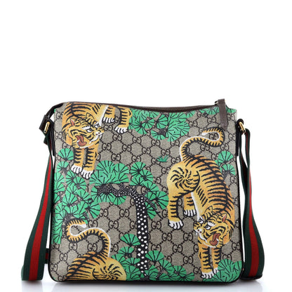 Gucci Front Zip Messenger Bengal Print Gg Coated Canvas Medium