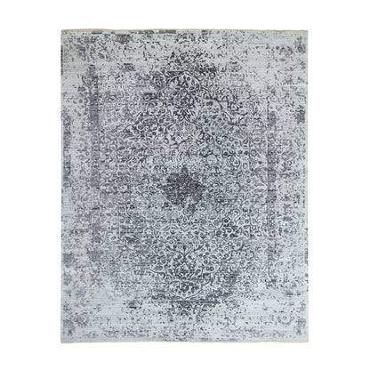 8'X10'1" Hand Knotted Grey Broken Farsian Design Wool And Pure Silk Rug