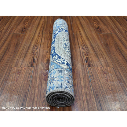 2'6"X6' Blue Fine Aryana Soft Wool Hand Knotted Oriental Rug