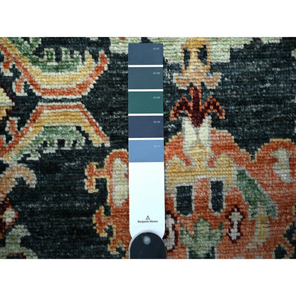 4'3"X9'7" Black Velevty Wool Angora Oushak Hand Knotted Wide Runner Rug