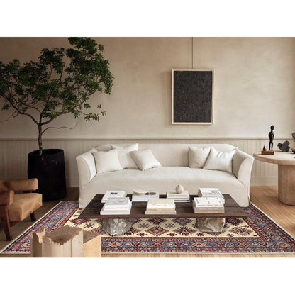 6'X9'3" Heron White Wool Hand Knotted Super Kazak Geometric Oriental Rug