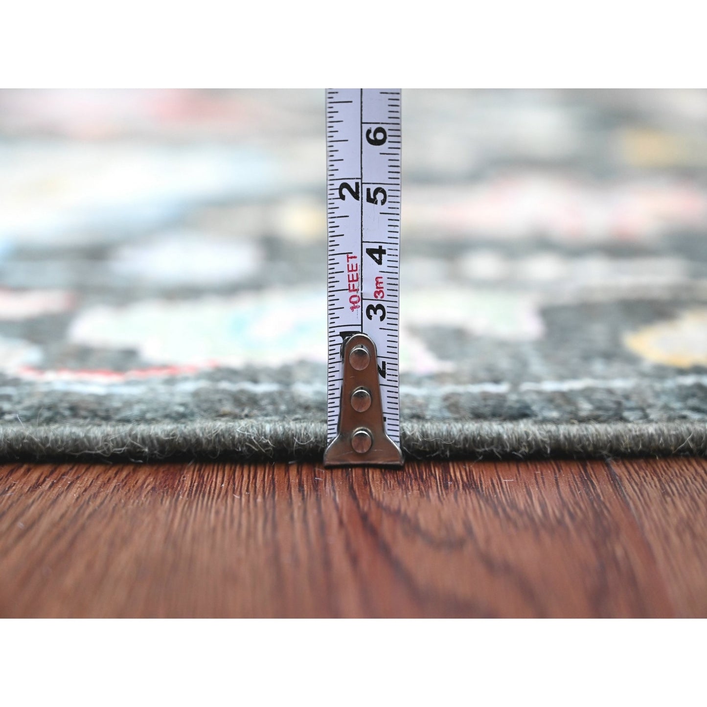 2'10"X9'8" Black Angora Oushak Leaf Design Hand Knotted Wool Runner Rug