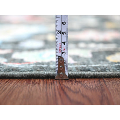 2'10"X9'8" Black Angora Oushak Leaf Design Hand Knotted Wool Runner Rug