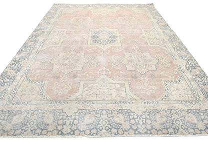 9X12 Ft Antique Hand-Knotted Muted Floral
