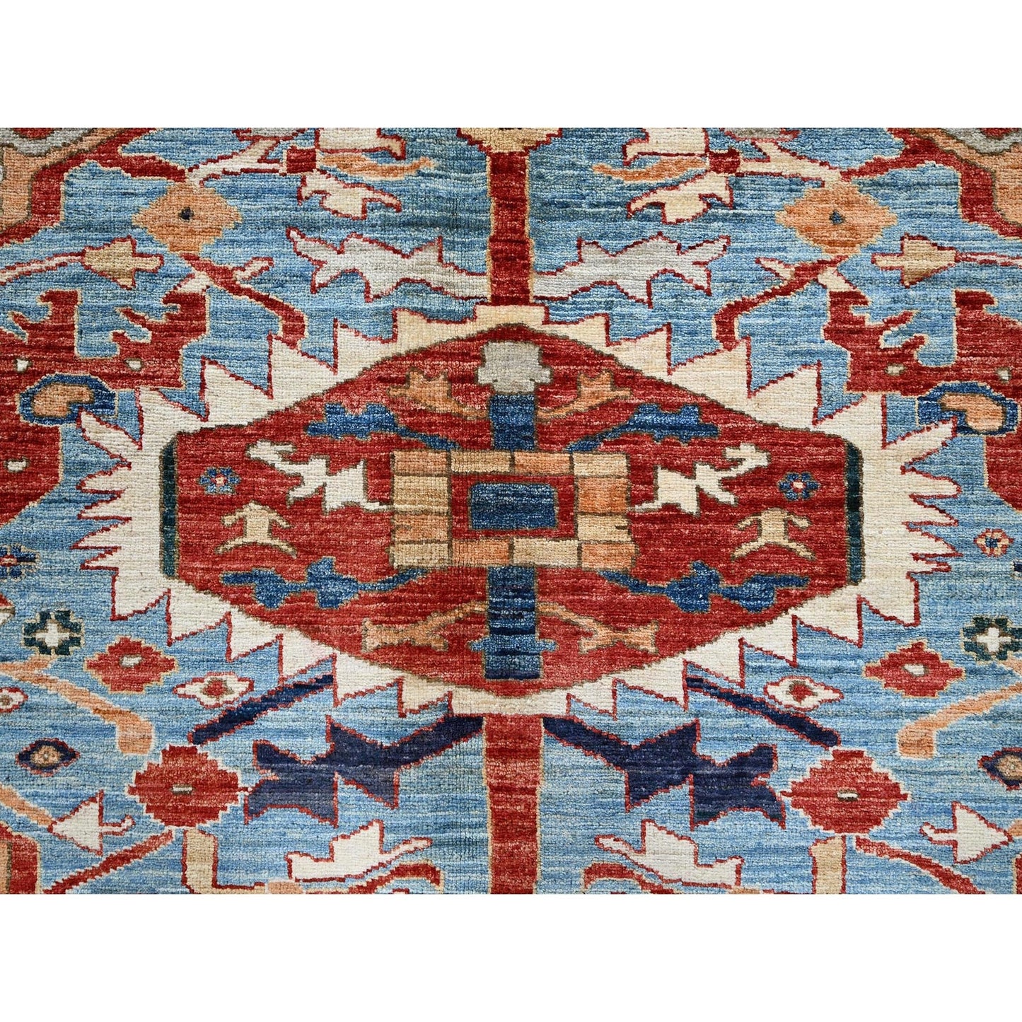 8'1"X9'8" Scarlet Red Peshawar Heris Hand Knotted High Mountain Wool Rug
