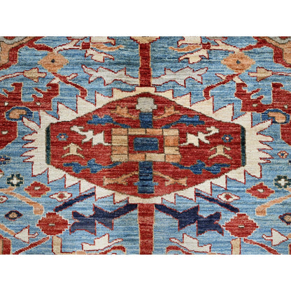 8'1"X9'8" Scarlet Red Peshawar Heris Hand Knotted High Mountain Wool Rug