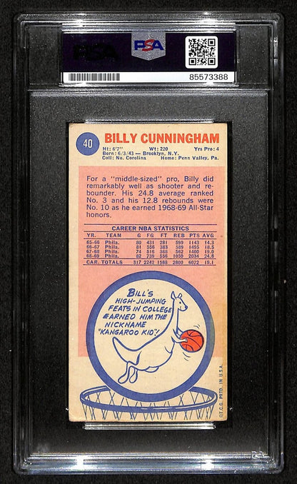 Billy Cunningham Hof Signed/Auto 1969-70 Topps Rc Card #40 Psa/Dna 198715