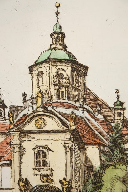 Herta Czernik-Kobanz Gzonning Original Etching Hand Coloring Haydnkirche Signed