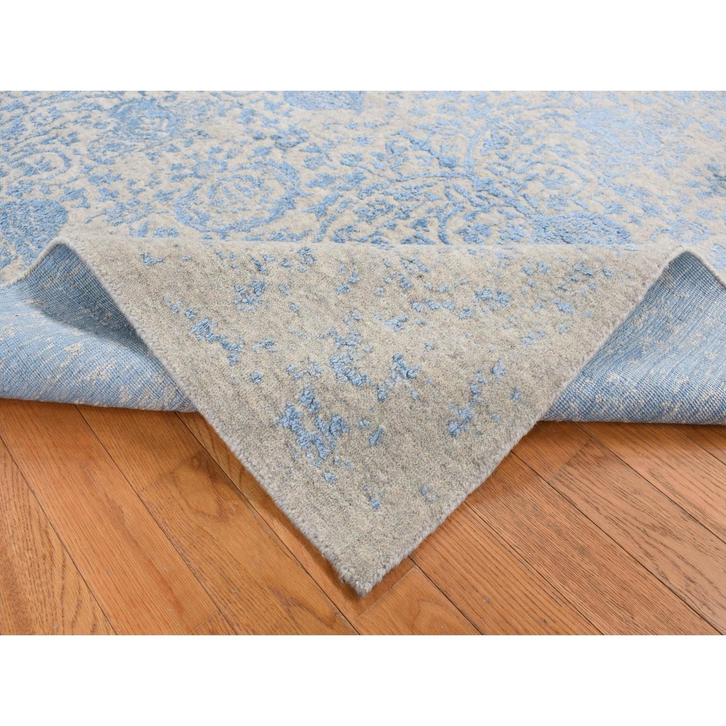 5'10"X8'9" Blue Hand Loomed Broken Pomegranate Design Tone On Tone Rug