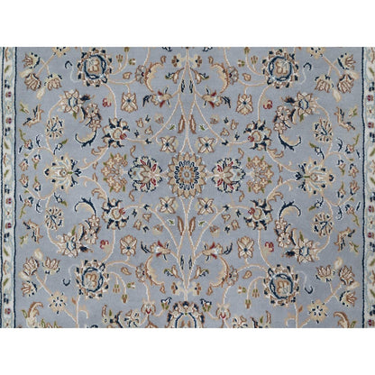 4'3"X6'4" Light Blue Wool And Silk Nain Flower Design Hand Knotted Rug