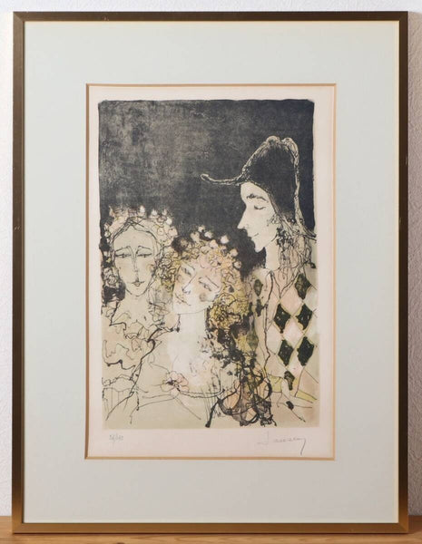 Jean Jansem ARLEQUIN ET JEUNES FILLES Lithograph 1977 Signed Ed. 56/ 175 Authentic